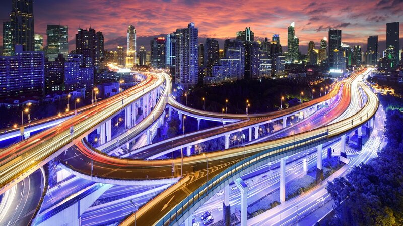 Interconnected Highways at Night