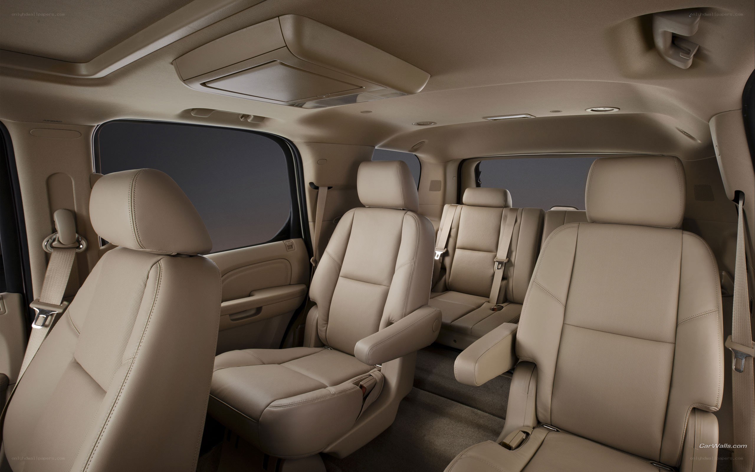 Interior of a beige minivan