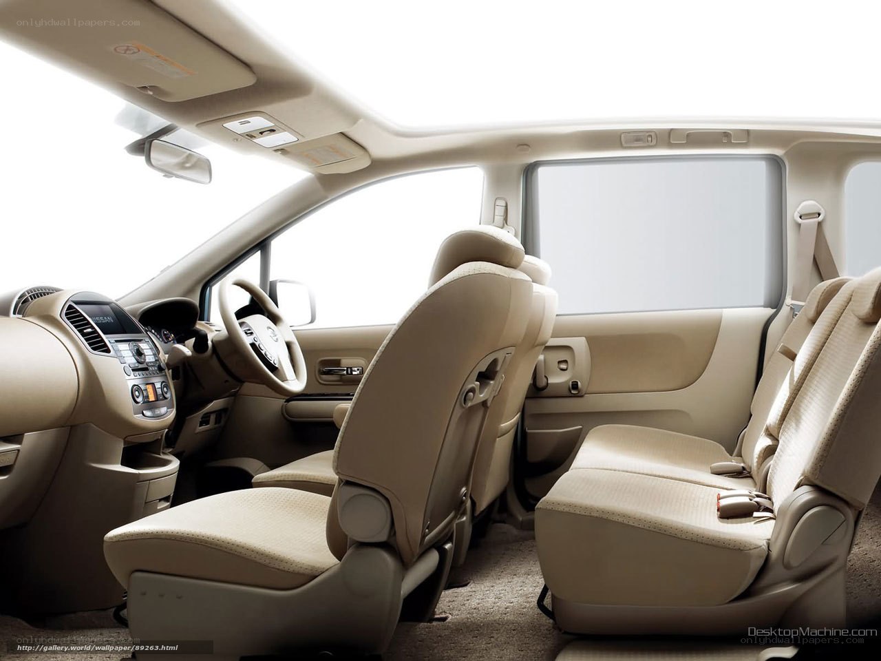 Interior of a beige minivan