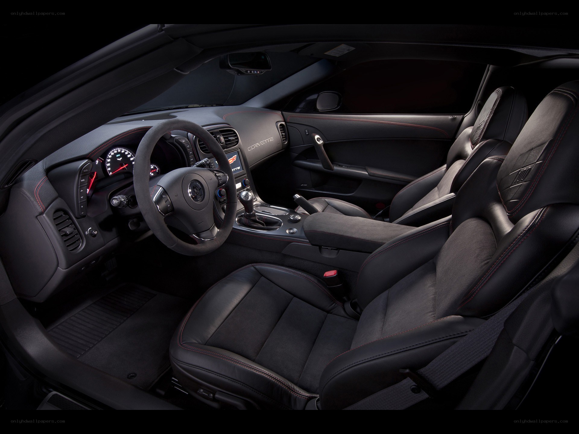 Interior of a black Corvette