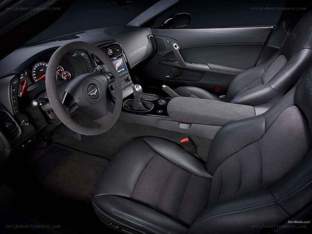 Interior of a black Corvette