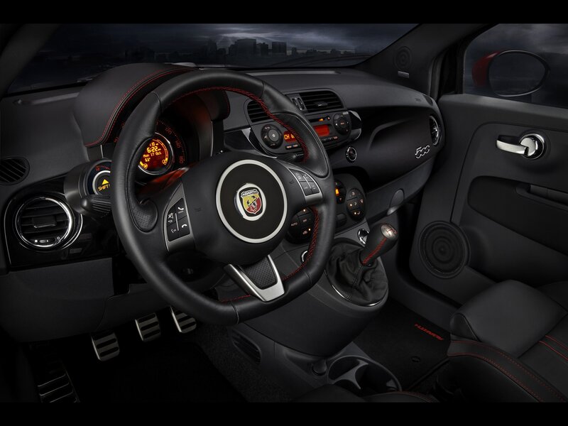 Interior of a black Fiat Abarth