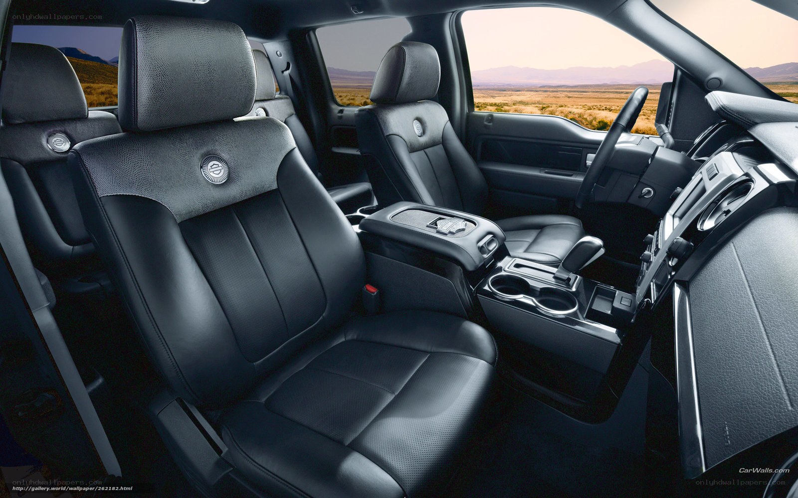 Interior of a black pickup truck