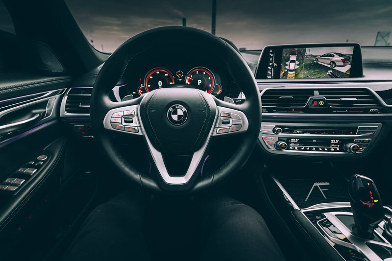 Interior of a BMW Car — Black, Dramatic, Night