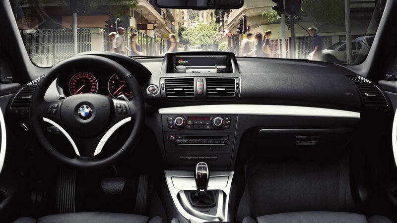 Interior of a BMW Car — Black, Neutral, Afternoon, Photograph, Steering Wheel