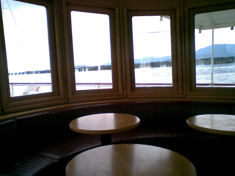 Interior of a boat with tables