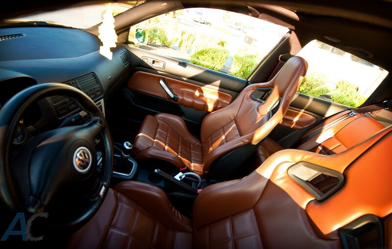 Interior of a brown leather car