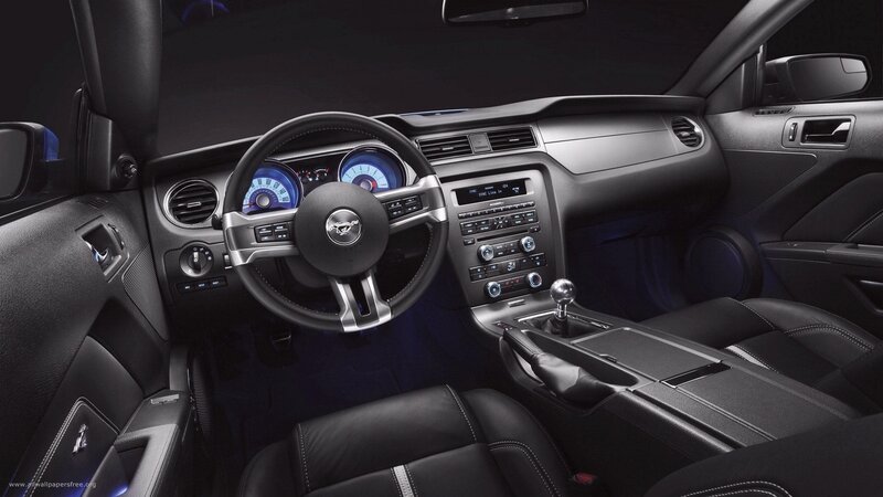 Interior of a Car — Black, Dark, Photograph, Steering Wheel, Dashboard, Gear Shift, Blue