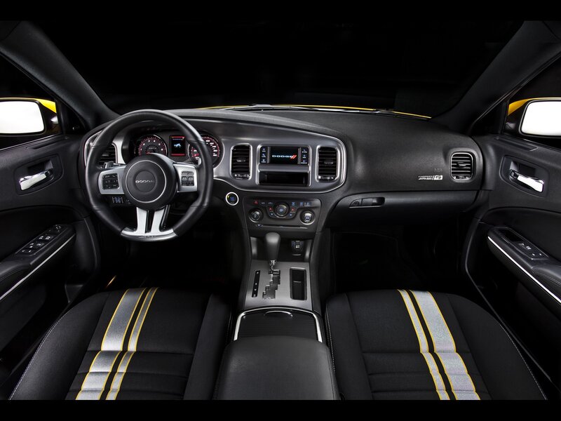 Interior of a Car — Black, Dramatic, Photograph, Steering Wheel, Dashboard, Center Console, Gray, Yellow
