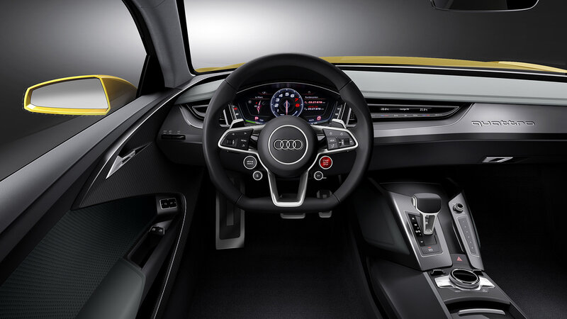 Interior of a Car — Black, Modern, 3d Render, Steering Wheel, Dashboard