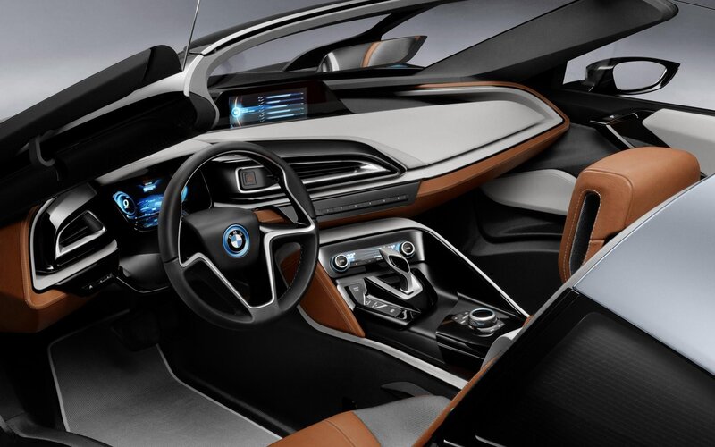 Interior of a Car — Black, Modern, Photograph, Steering Wheel, Dashboard, Center Console, Brown