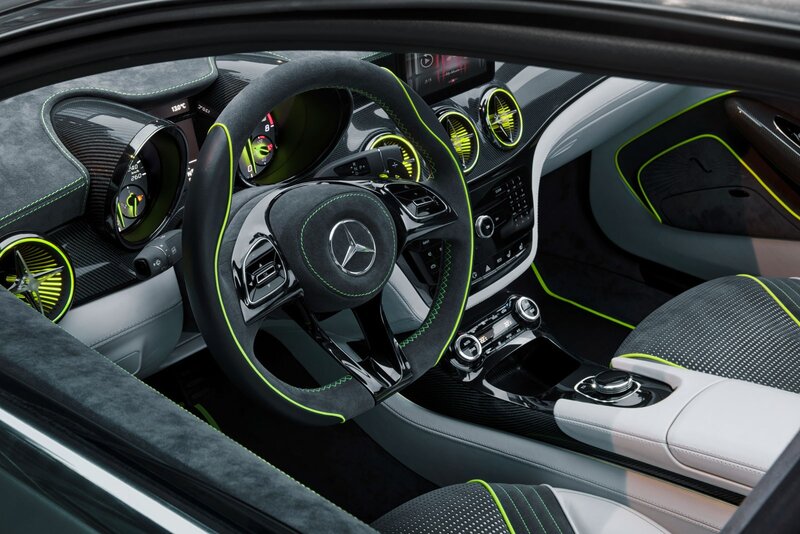 Interior of a Car — Black, Modern, Photograph, Steering Wheel, Dashboard, Center Console, Gray, Green