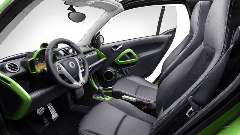 Interior of a green smart car