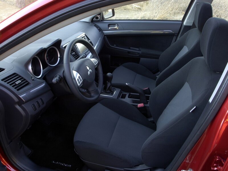 Interior of a red Mitsubishi Lancer