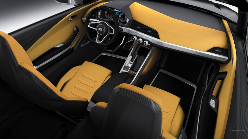 Interior of a Sports Car — Black, Modern, 3d Render, Steering Wheel, Dashboard, Center Console