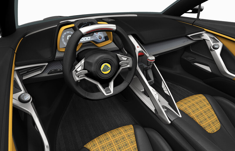 Interior of a Sports Car — Black, Modern, 3d Render, Steering Wheel