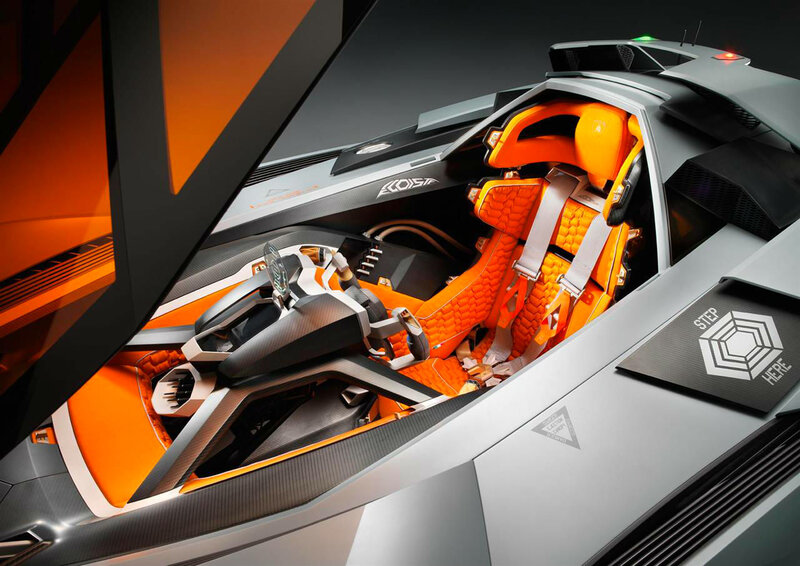 Interior of a Sports Car — Orange, Futuristic, 3d Render