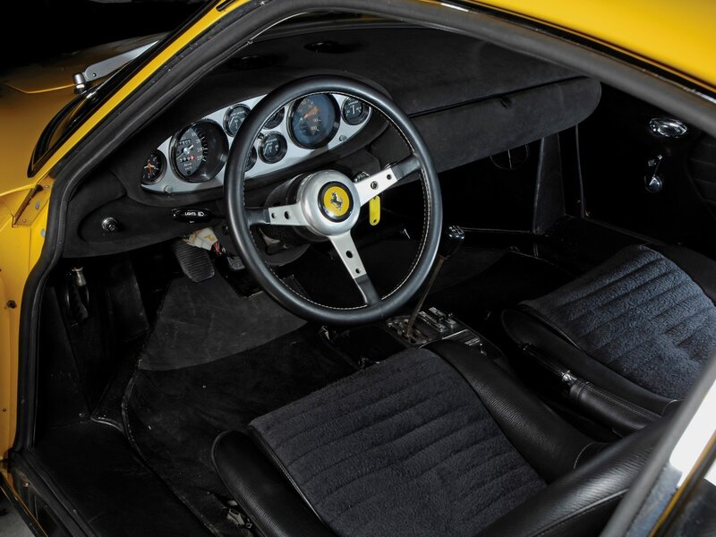 interior of a yellow ferrari