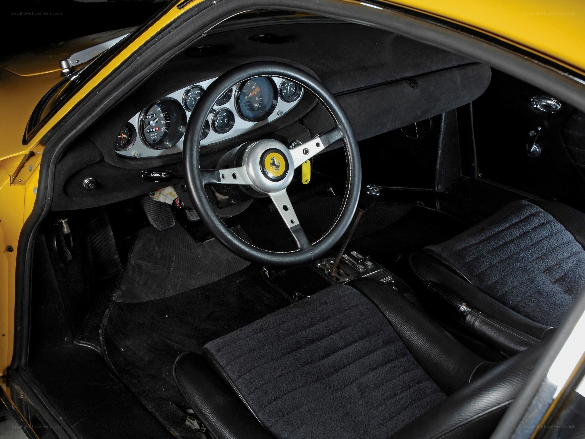 interior of a yellow ferrari