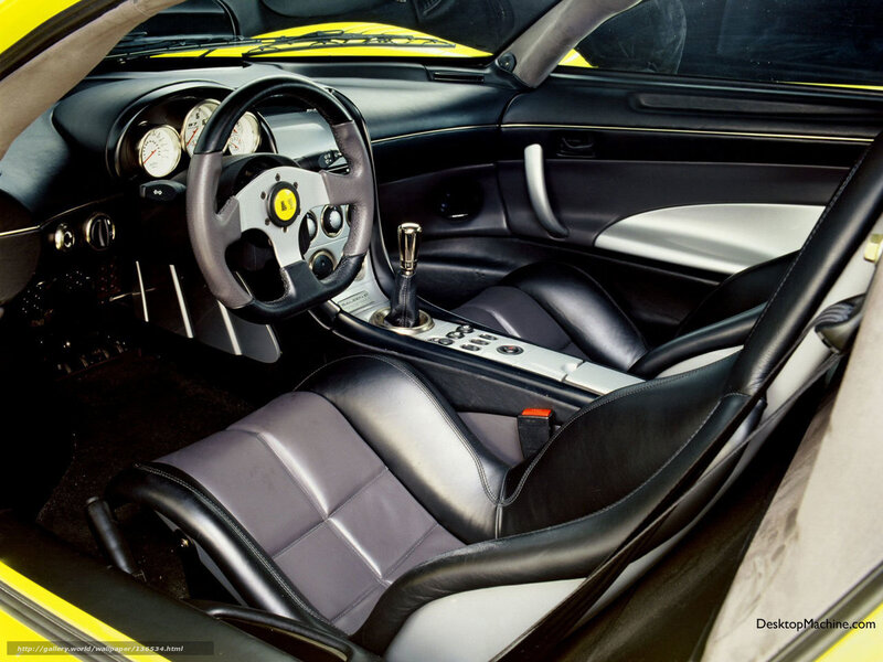 Interior of a yellow sports car
