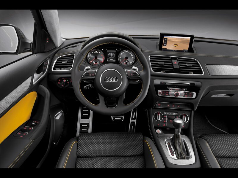 Interior of Audi Car — Black, Modern, Photograph, Steering Wheel, Dashboard, Center Console, Yellow