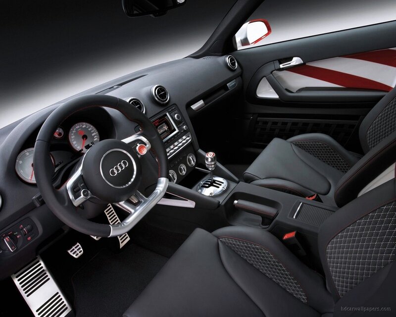 Interior of Audi Car — Black, Modern, Photograph, Steering Wheel, Gear Shift