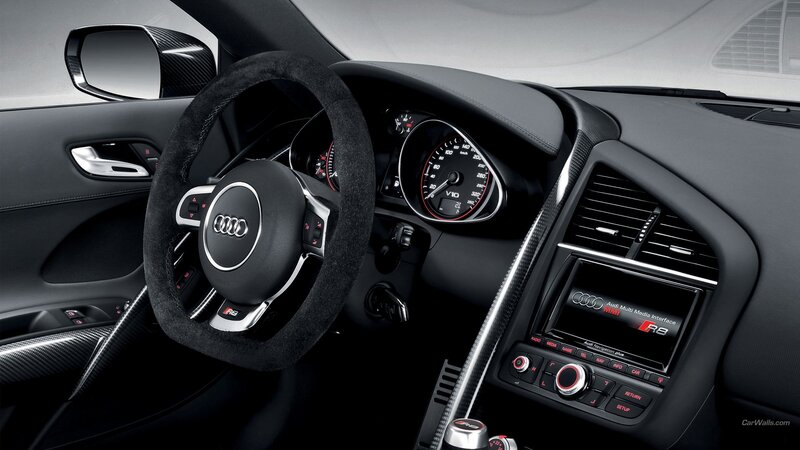 Interior of Audi R8 — Black, Modern, Photograph, Steering Wheel