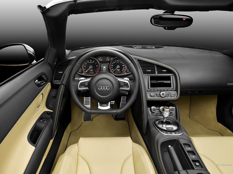 Interior of Audi R8 — Black, Sleek, Photograph, Steering Wheel