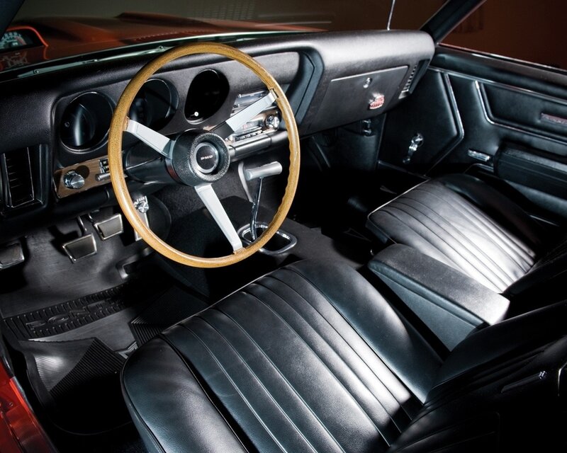 Interior of Classic Car — Black, Dramatic, Photograph, Steering Wheel, Dashboard, Seats, Brown