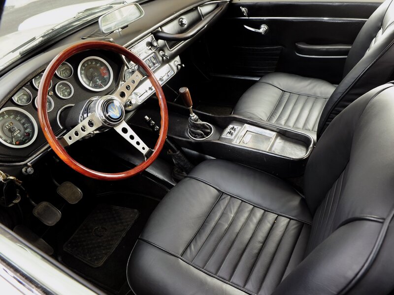 Interior of Classic Car — Black, Photograph, Steering Wheel, Dashboard, Manual Gear Shift