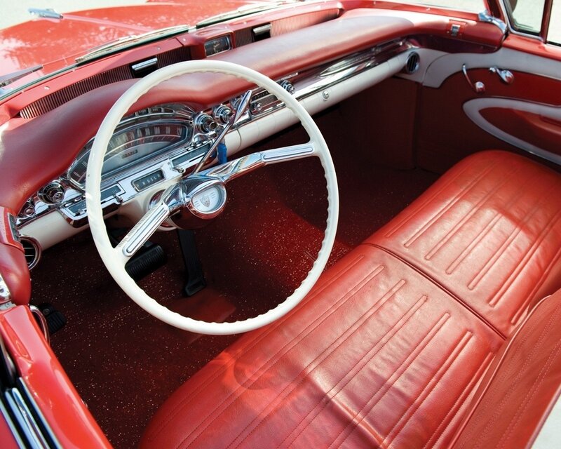 Interior of Classic Car — Red, Retro, Photograph, Steering Wheel