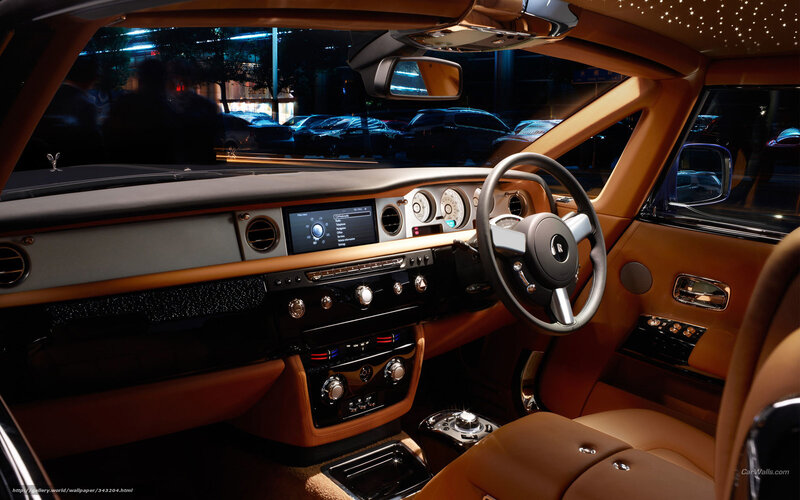 Interior of Luxury Car — Brown, Luxurious, Night, Photograph, Steering Wheel