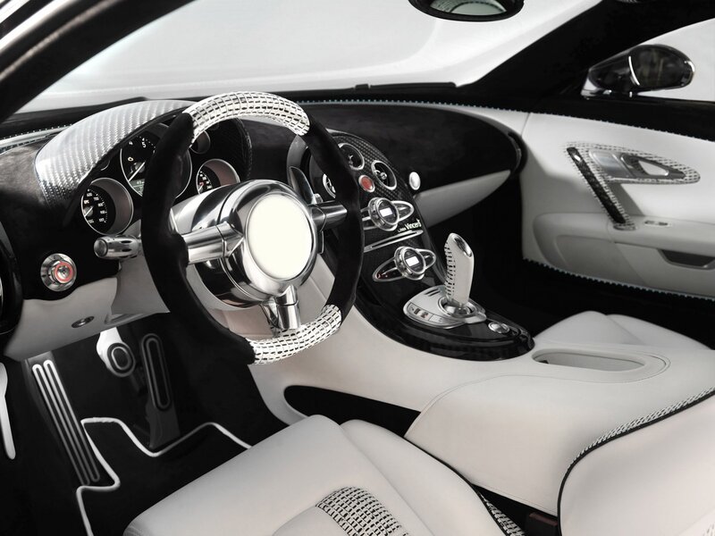 Interior of Luxury Car — White, Sleek, Modern, Photograph, Steering Wheel, Dashboard