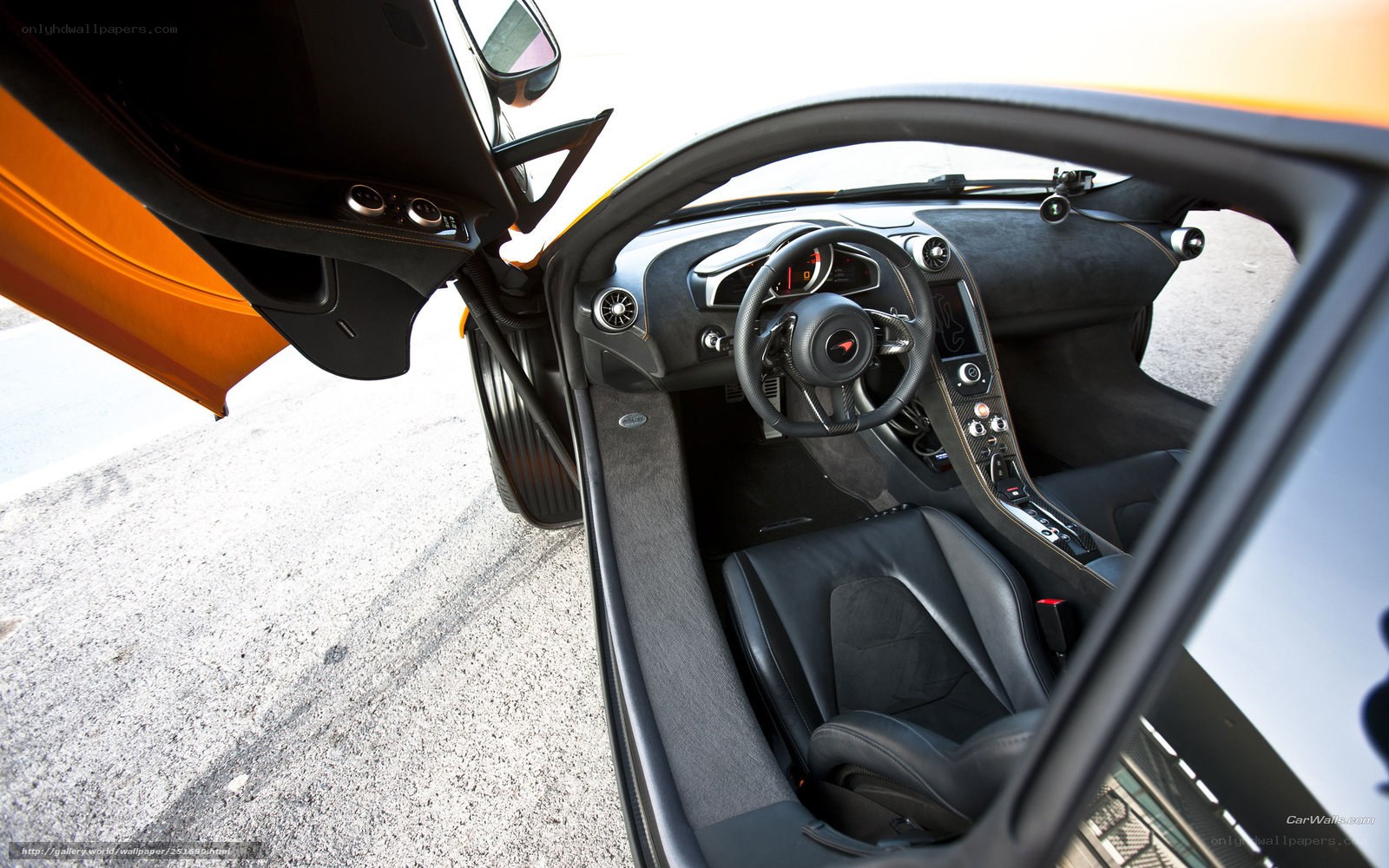 interior of orange sports car
