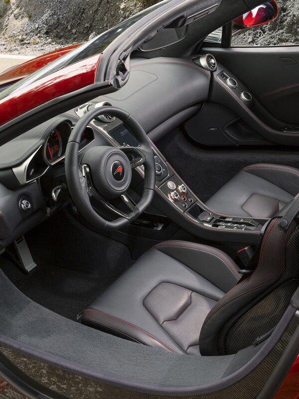 Interior of Red Sports Car — Black, Modern, Photograph