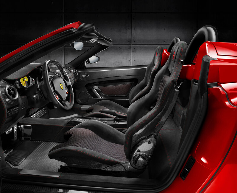 Interior of Red Sports Car — Dramatic, Photograph, Steering Wheel