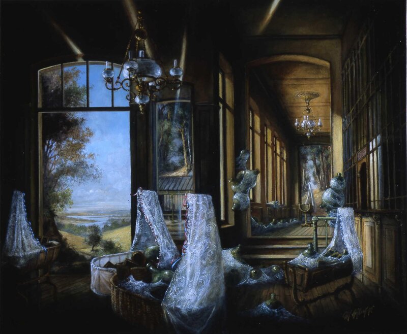 Interior with draped objects