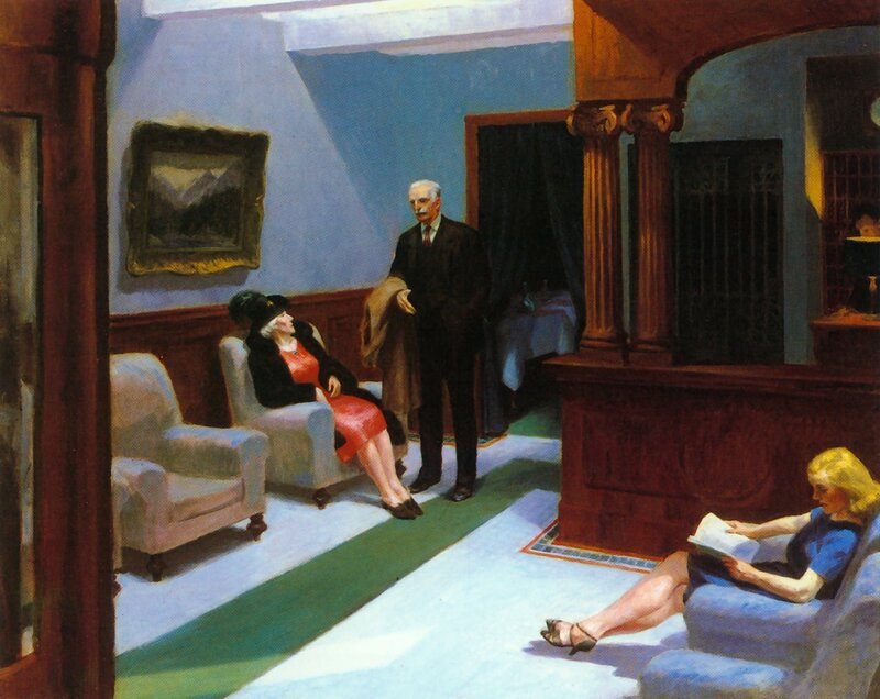 Interior with three figures