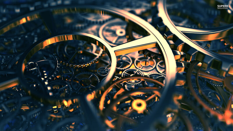 Interlocking Gears Mechanism — Gold, Dramatic