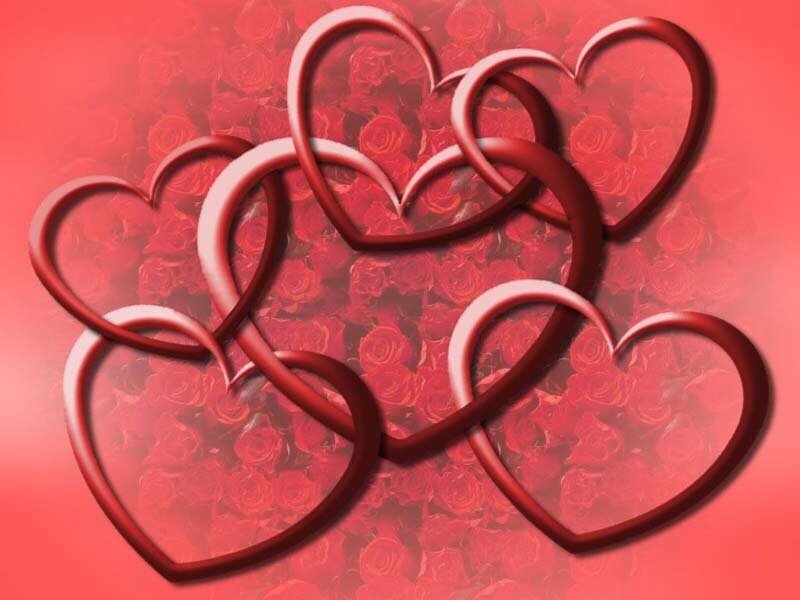 Interlocking Hearts — Red, Romantic, Digital Art