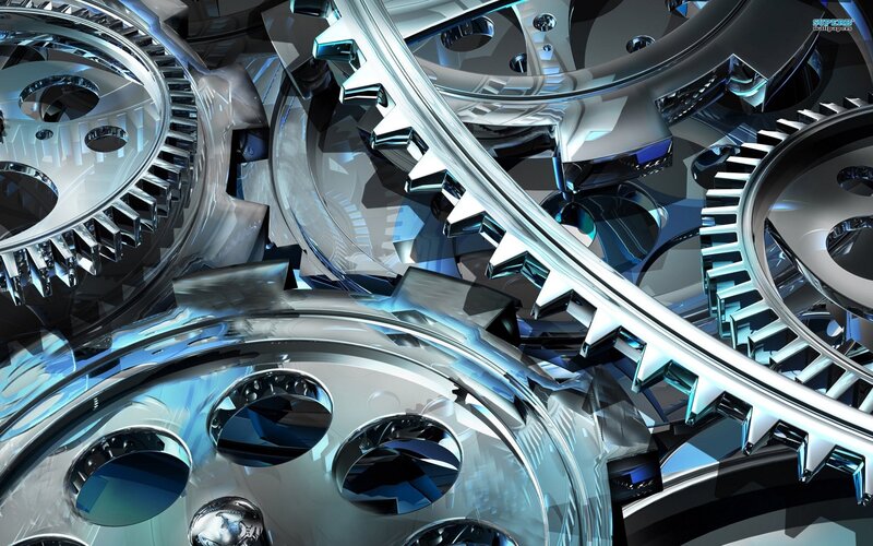 Interlocking Metal Gears — Silver, Dramatic