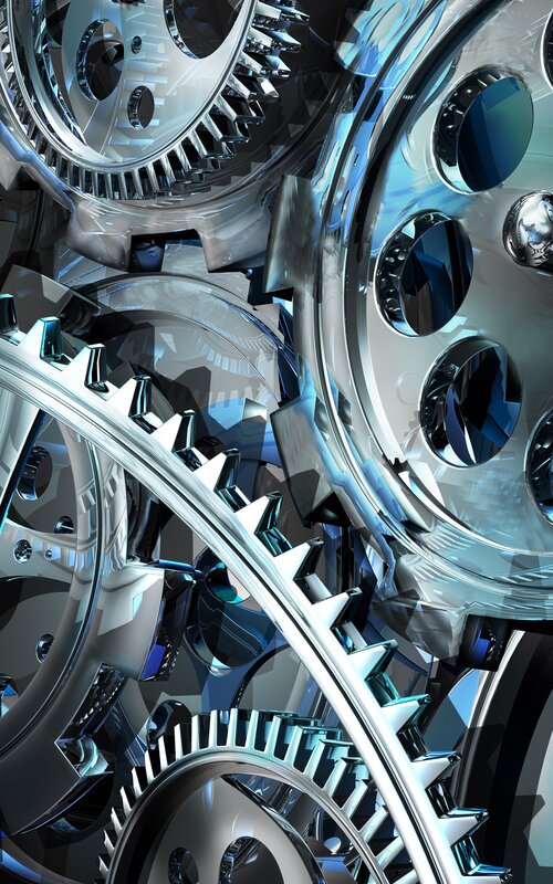 Interlocking Metal Gears — Silver, Mechanical, 3d Render, Cogs