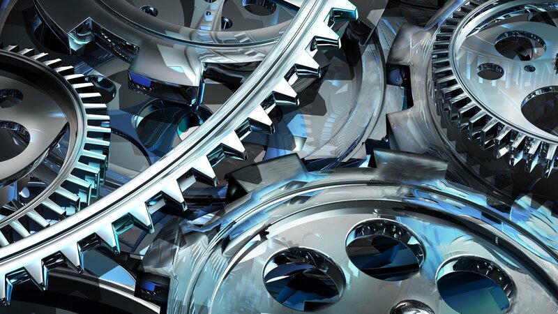 Interlocking Metal Gears — Silver, Mechanical, 3d Render