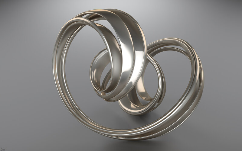 interlocking metallic rings sculpture