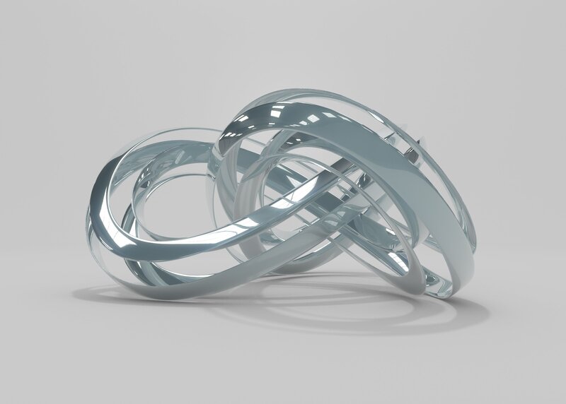 Interlocking silver rings sculpture