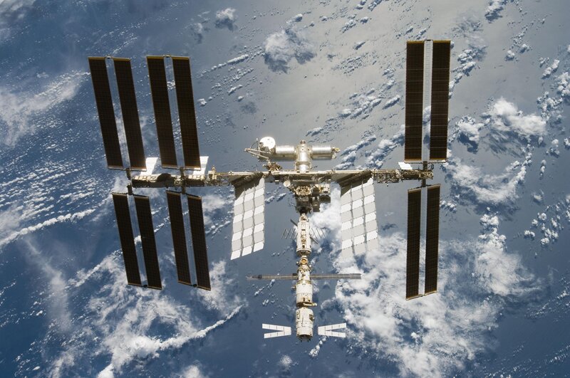International Space Station — Blue, Serene, Photograph, Earth, Clouds, Solar Panels