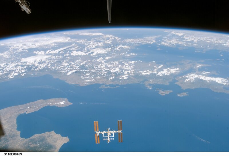 International Space Station — Blue, Serene, Photograph, Earth, Clouds, Spacecraft, Ocean