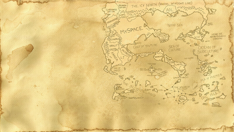 Internet map on aged parchment