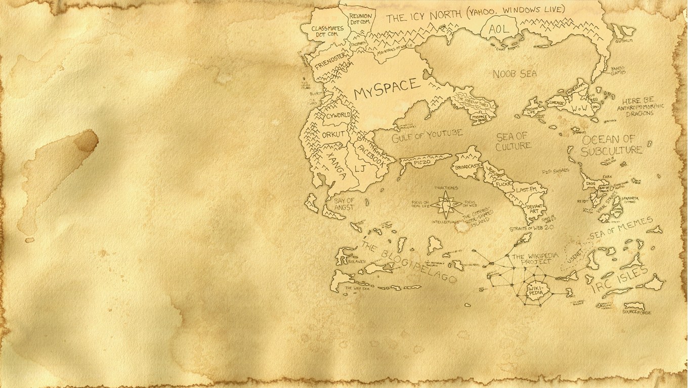 Internet map on aged parchment