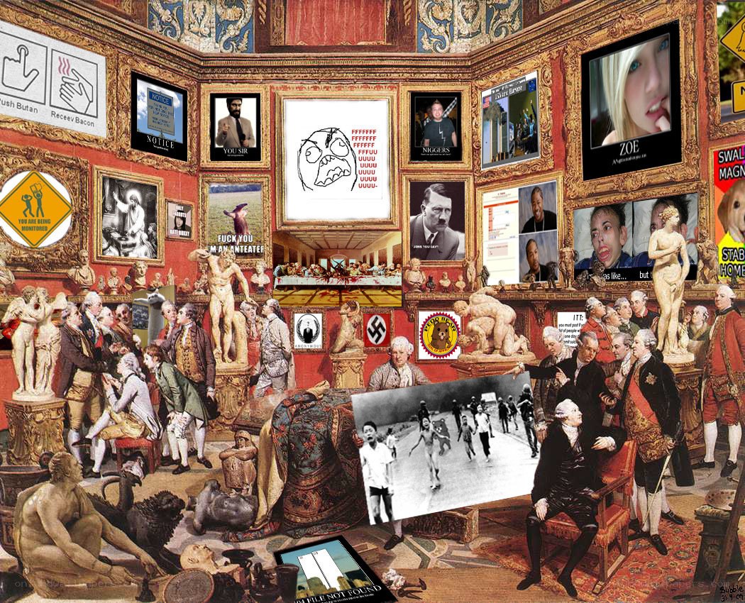 Internet meme collage in art gallery